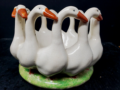 #ad HTF Vintage Japan Ring of Geese Ducks Ceramic Fruit Bowl Candle Centerpiece $69.04
