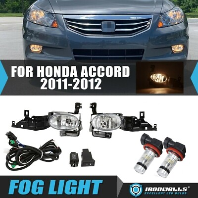 #ad Pair Bumper Fog Light Assembly H11 LED Bulbs Kit for 11 12 Honda Accord Sedan $56.99