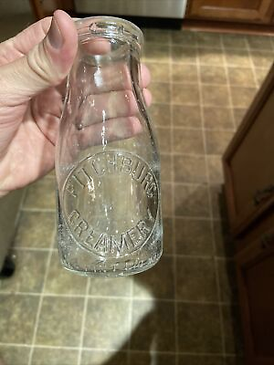 #ad Rare Fitchburg Creamery Embossed Half Pint Milk Bottle Fitchburg Massachusetts $19.99