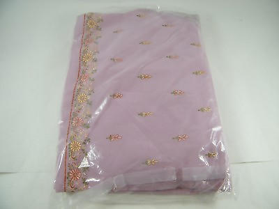 #ad BEAUTIFUL EMBROIDERED POLYESTER SAREE WITH BEAD WORK PINK AND FLOWERS $48.30
