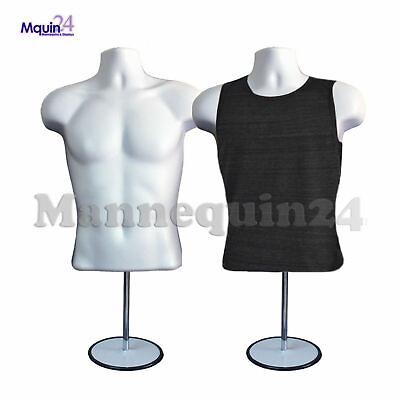 #ad 2 PACK MALE MANNEQUIN FORM amp; HANGER STAND WHITE TORSO BODY FORM FOR T SHIRT $82.85