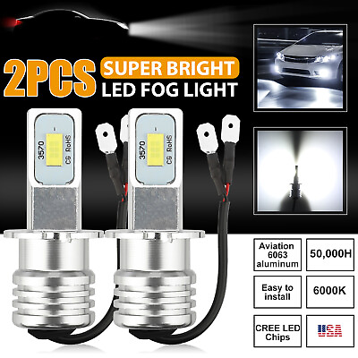 2x H3 CREE LED Fog Driving Light Bulb Conversion Kit DRL Lamp 6000K Bright White $10.98