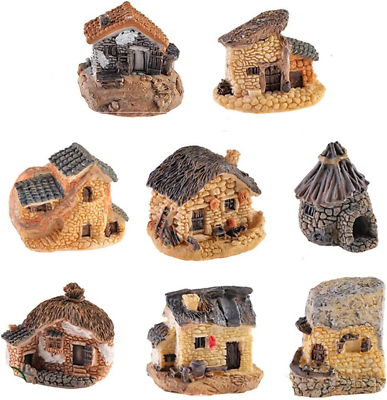 #ad 8 Pack Miniature Fairy Garden Stone House Resin Village House Fairy Garden Kits $9.69
