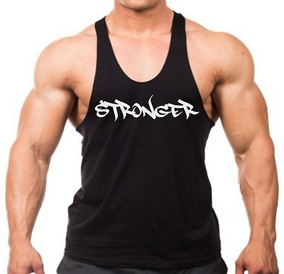 #ad Men#x27;s Stronger Black Stringer Tank Top Workout Fitness Gym Muscle Beast Tee V190 $12.99