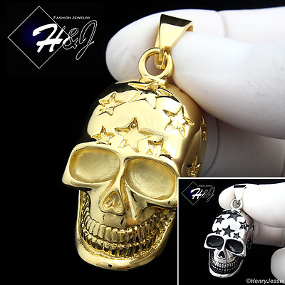 #ad BIKER MEN Stainless Steel Gold Silver Black Plated Star Skull Head Pendant*GP84 $13.99