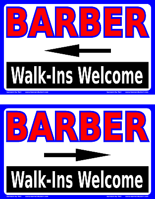 #ad BARBER w ARROW WALK INS WELCOME Vinyl Banner Signs Choice Fast Ship USA MADE $175.00