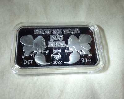 #ad Postal Express Mint 1 oz Silver HALLOWEEN Bee Ghosts Show Me Your Boo Art Bar $99.99