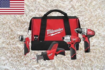 #ad Milwaukee 2498 24 M12 4 Tool Kit with Drill Impact Hackzall amp; Flashlight $269.00