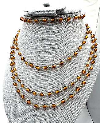 #ad Extra Long Retro Brown Beaded Necklace 60quot; $10.19
