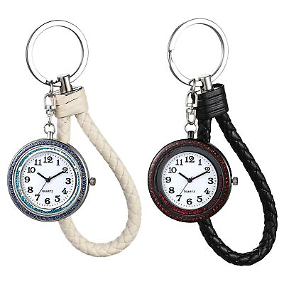 #ad Men Women Portable Nurse Watch Keychain Key Ring Leather Rope Clip Pocket Watch $14.87