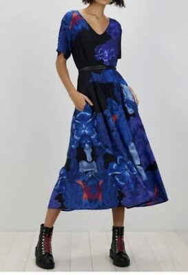 #ad THE Kit Sloane Midi Dress in Indigo Iris Floral Viscose Size 2X $90.00
