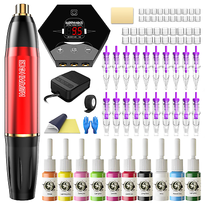 #ad Rotary Tattoo Pen Kit For Beginners 20 Piece Cartridges Needles Professional Ink $43.34