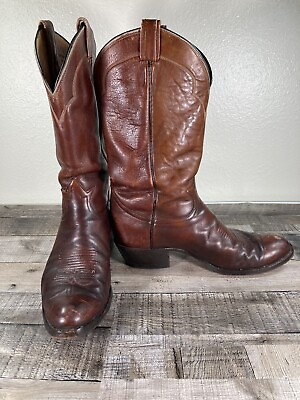 #ad Size 10.5 Tony Lama 5084 Brown Leather Black Label Cowboy Boots $49.97