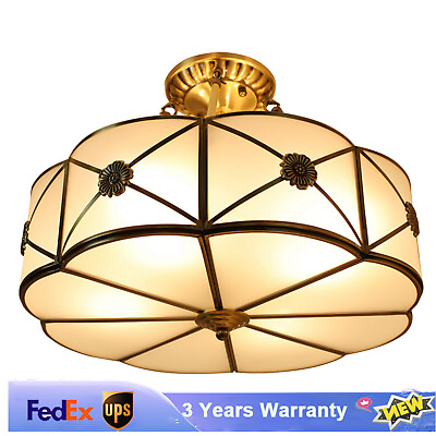 #ad Vintage Ceiling Light Chandelier Stained Glass Lamp Flush Mount Fixture 110 220V $98.75