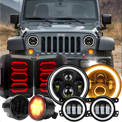 #ad Combo 8pc for Jeep JK JKU 07 18 7quot; Halo Led Headlight Tail Fog Turn Signal Light $181.99