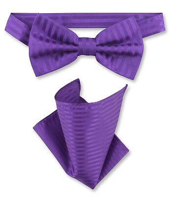 #ad Vesuvio Napoli BowTie Purple Color Vertical Stripes Mens Bow Tie Handkerchief $9.99