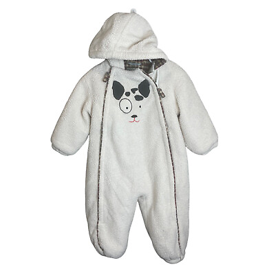 #ad Le Petit Rothschild Plush Snowsuit Soft Hood Baby Boy’s Size 24 Months Cream Dog $17.11