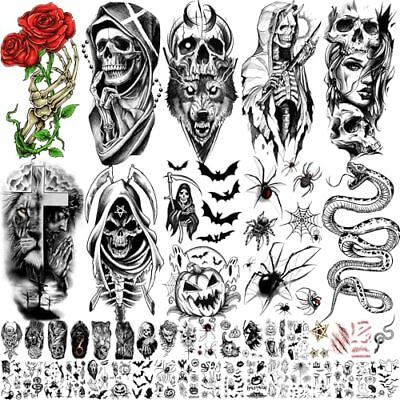 #ad 52 Sheets Black Temporary Tattoos for Kids Men and Women Include 10 Sheets $17.82