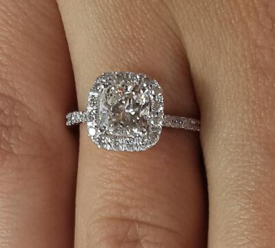 #ad 3 Ct Pave Halo Cushion Cut Diamond Engagement Ring VVS1 D White Gold 14k $15541.00