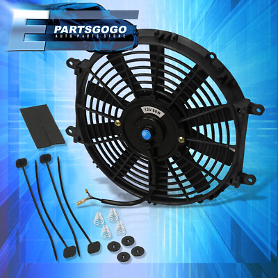 #ad x1 12quot; Inch 12V Electric Slim Push Pull Radiator Cooling Fan Black Mounting Kit $25.99