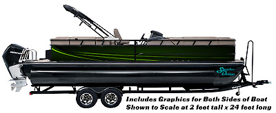 #ad Neon Green Lines Dark Green Graphic Kit Decal Fishing Boat Wrap Pontoon Vinyl $282.45
