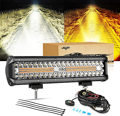 #ad Amber White LED Light Bar 12 Inch 300W 6 Modes Memory Reset Function Dual Color $81.99