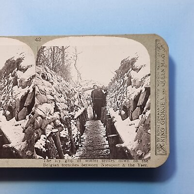 #ad WW1 Stereoview 3D C1916 Real Photo Winter Snow In Trenches Nieuport Yser Belgium GBP 12.95