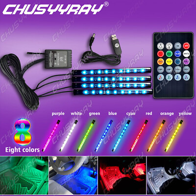4pcs Car RGB USB 36 LED Light Strip Interior Atmosphere Neon Lamp Remote Control $13.64