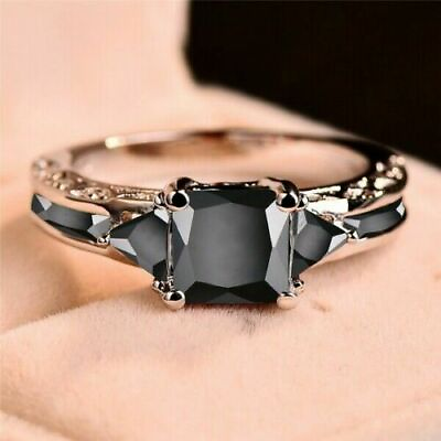 #ad Women Silver Plated Rings Jewelry Black Sapphire Elegant Gift Sz 5 11 Simulated $3.95
