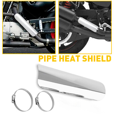 #ad Universal Silver Exhaust Pipe Muffler Shield Heat Cover Guard Heel Motorcycle $12.99