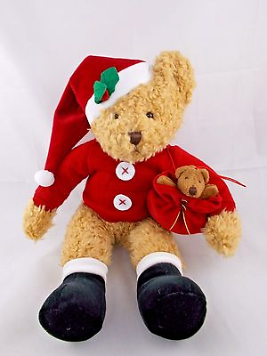 #ad Russ Bear Santa Claus Plush Christmas Teddy Toy Sack Sits 9 Inch Stuffed Animal $9.86