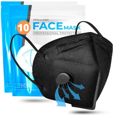 #ad 50 100Pcs Black KN95 Face Mask 5 Layer BFE 95% Disposable Respirator with Valve $11.95