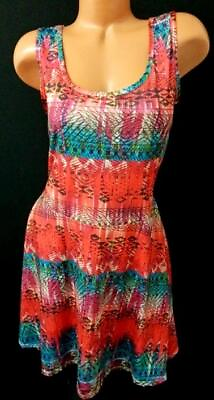 #ad Bobbie brooks red tribal print scoop neck sleeveless stretch dress 1X $13.99