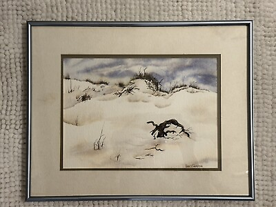 #ad Sand Dunes Beach Scene Watercolor Nancy Hampton 11x14 Pro Matted amp; Framed $25.00