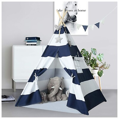 #ad Kids Teepee Tent for Boys Navy White Stripe Teepee Tent Indian Canvas Tents f... $107.39
