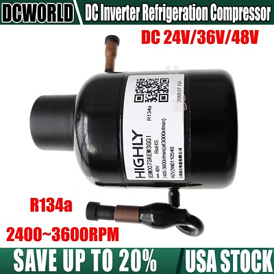 #ad Mini Brushless Refrigeration Inverter Compressor 24V 48V DC R134a 2400 3600 rpm $64.99