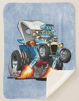 #ad Crazy Driver Ford T Bucket Hot Rod Cartoon Car Sherpa Fleece Throw Blanket $42.95