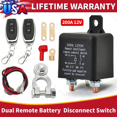 Wireless Dual Remote Car Battery Disconnect Relay Master Kill Cut off Switch 12V $26.99