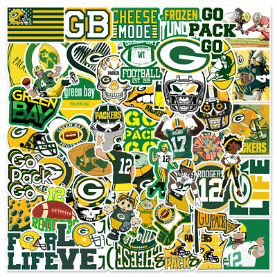 #ad 50pcs Bay Packers Green Stickers Suitcase Water Bottle Waterproof Stickers $5.88