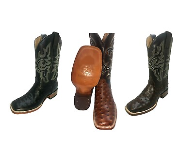 #ad Men#x27;s Cowboy Boots Ostrich Print Leather Western Rodeo Square Toe Boots $98.98