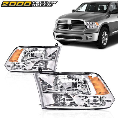 #ad Fit For 09 12 Dodge Ram 1500 2500 3500 Headlights Assembly Chrome Housing Pair $77.89