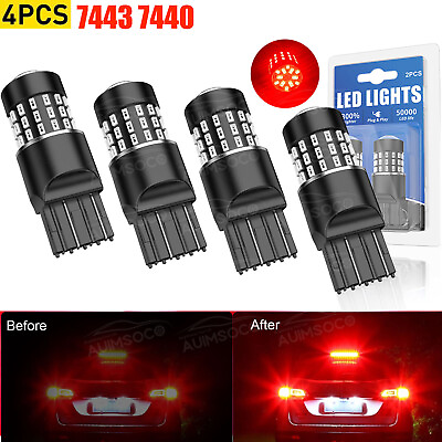 #ad 4PCS 7443 7440 LED Red Anti Flashing Brake Stop Tail Parking Light Bulbs $38.99
