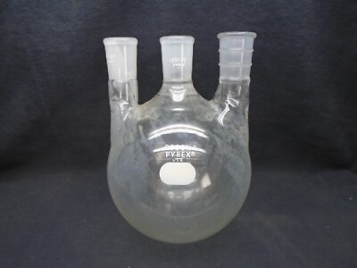 #ad CORNING PYREX 2000mL 3 Neck Glass Round Bottom Flask 29 42 Center 29 42 Sides $59.99