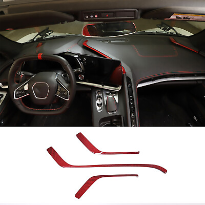 #ad Red Real Carbon Fiber Interior Dashboard Trim Cover Fits Corvette C8 2020 2023 $170.99