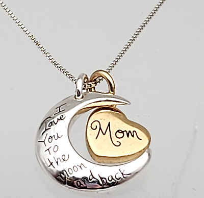 #ad DESIGNER LA STERLING SILVER HEART MOM I love you to the moon and back 18quot; chain $16.09