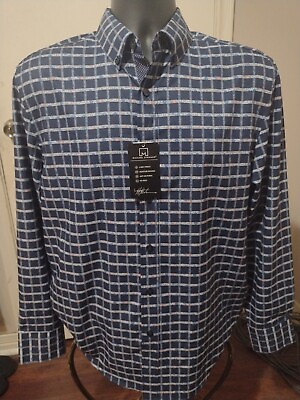#ad New Michael Strahan Men#x27;s Slim Fit Medium M Blue Long Sleeve Button Shirt Blue $28.99
