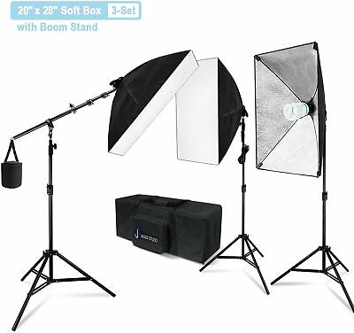 #ad LSP Soft Box Lighting Kit w Bulb Boom Stand 1200W Output Light Slope Arm Bar $117.48