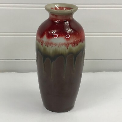 #ad Vintage Hosley Pottery Vase Red Brown Burgundy Ceramic Drip Glaze 6” $11.95