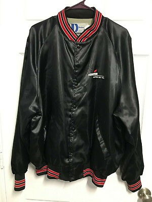 #ad COOPER OIL TOOL Men#x27;s Black Snap Button Satin Fla Jac Nylon Jacket 2XL Dunbrooke $9.99