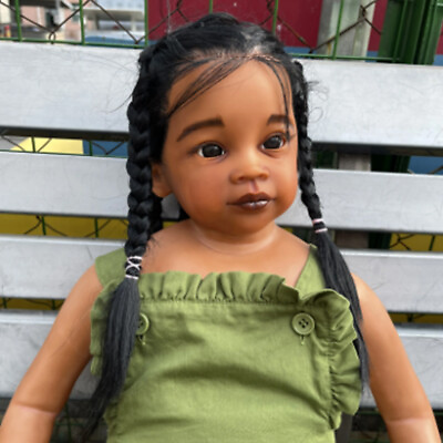 #ad 32quot; Already Finished Reborn Baby Toddler Doll Baby Girl Realistic Black Hair $249.44